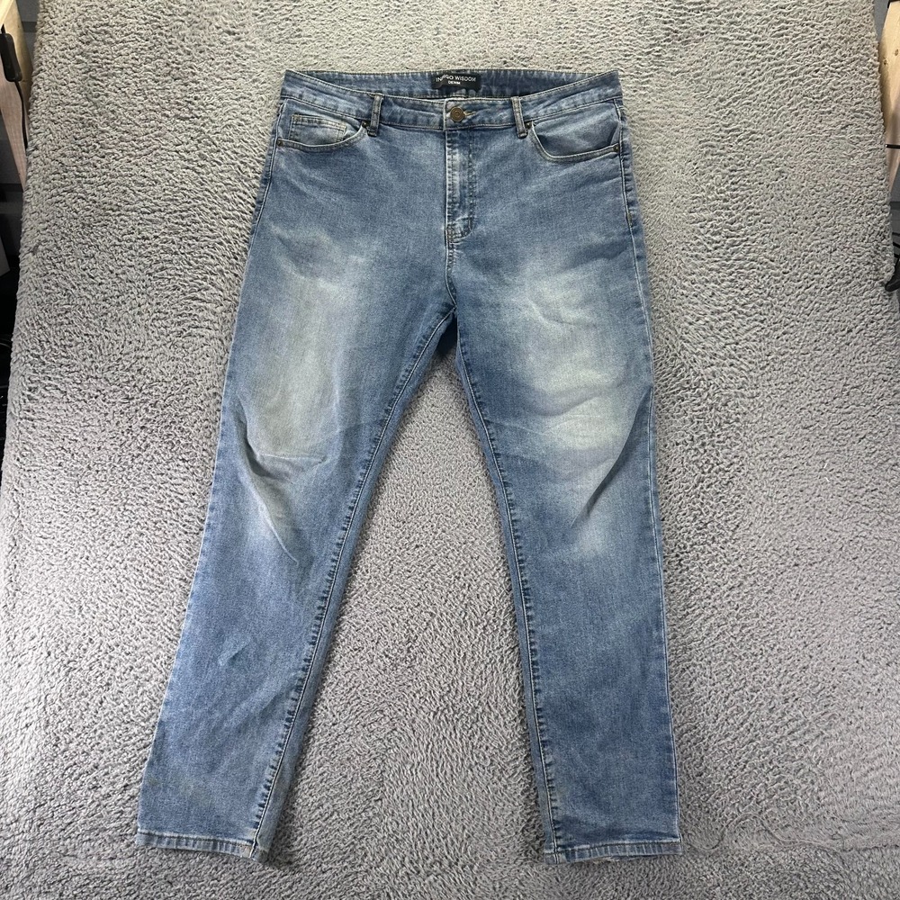 Indigo Wisdom Jeans Mens 38x32 Blue Cotton Denim Straight Workwear Faded Stretch